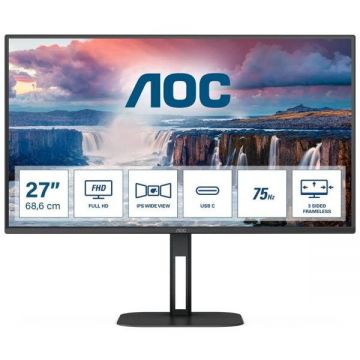 AOC Monitor IPS LED AOC 27 27V5CE, Full HD (1920 x 1080), HDMI, AMD FreeSync, Boxe, Negru