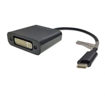 Cablu convertor cu adaptor, Lanberg 41851, conector USB 3.1 tip C tata la DVI (24+5) mama, lungime 15cm, Negru