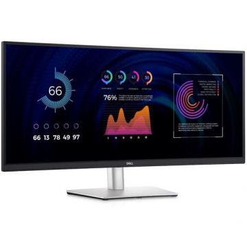 Dell Monitor IPS LED Dell 34 P3424WE, WQHD (3440x1440), HDMI, DisplayPort, Ecran curbat, Negru/Argintiu