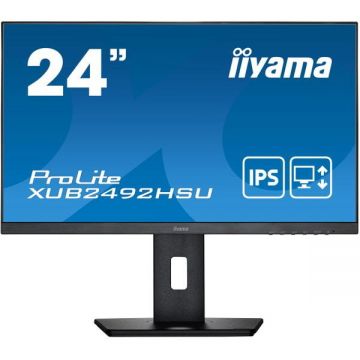 IIYAMA Monitor IPS LED iiyama 23.8 XUB2492HSU-B5, Full HD (1920 x 1080), VGA, HDMI, DisplayPort, Pivot, Boxe, Negru