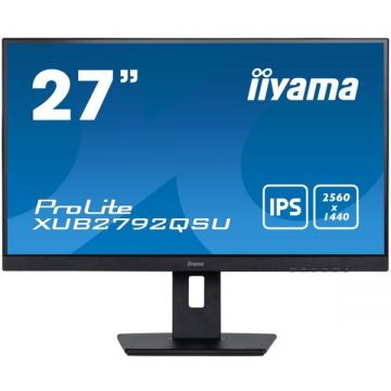 IIYAMA Monitor IPS LED iiyama 27 XUB2792QSU-B5, QHD (2560 x 1440), DVI, HDMI, DisplayPort, AMD FreeSync, Pivot, Boxe, Negru