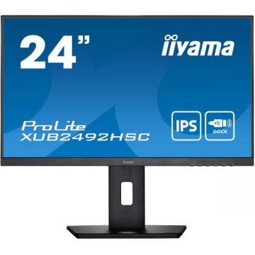 IIYAMA Monitor IPS LED iiyama PROLITE 24 XUB2492HSC-B5, Full HD (1920 x 1080), HDMI, DisplayPort, AMD FreeSync, Pivot, Boxe, Negru