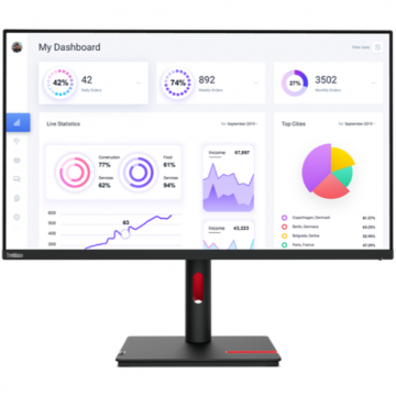 Lenovo Monitor IPS LED Lenovo 31.5 ThinkVision T32p-30, Ultra HD (3840 x 2160), HDMI, DisplayPort, Pivot, Negru/Rosu