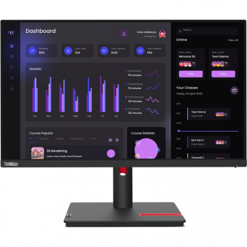 Lenovo Monitor IPS LED Lenovo ThinkVision 23.8 inch, T24i-30, Full HD (1920 x 1080), 60Hz, VGA, HDMI, DisplayPort, Pivot, Boxe, Negru