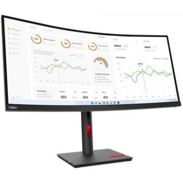 Lenovo Monitor VA LED Lenovo ThinkVision 34 T34w-30, UWQHD (3440 x 1440), HDMI, DisplayPort, Ecran curbat, 4 ms, Negru