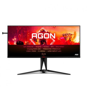 MONITOR AOC AG405UXC 40 inch, Panel Type: IPS, Backlight: WLED, Resolution: 3440x1440, Aspect Ratio: 21:9, Refresh Rate:144Hz, Response time GtG: 4ms, Contrast (static): 1000:1, Contrast (dynamic): 80M:1, Viewing angle: 178º(R/L), 178º(U/D), Colours: 16.