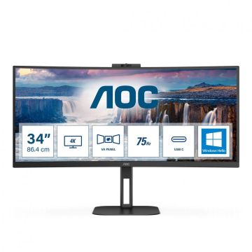 MONITOR AOC CU34V5CW/BK 34 inch, Panel Type: VA, Backlight: WLED, Resolution: 3440x1440, Aspect Ratio: 21:9, Refresh Rate:100Hz, Response time GtG: 4ms, Brightness: 300 cd/m², Contrast (static): 3000:1, Contrast (dynamic): 20M:1, Viewing angle: 178º(R/L) MONITOR AOC CU34V5CW/BK 34 inch, Panel Type: VA, Backlight: WLED, Resolution: 3440x1440, Aspect Ratio: 21:9, Refresh Rate:100Hz, Response time GtG: 4ms, Brightness: 300 cd/m², Contrast (static): 3000:1, Contrast (dynamic): 20M:1, Viewing angle: 178º(R/L)