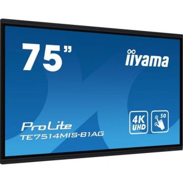 Monitor interactiv IPS LED Iiyama, ProLite 75inch TE7514MIS-B1AG, UHD (3840 x 2160), Android13, iiWare11, ScreenShare, 24/7, Touchscreen, WiFi, USB-C (Negru)
