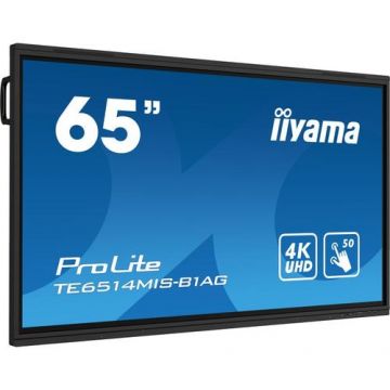 Monitor interactiv VA LED Iiyama ProLite 65inch TE6514MIS-B1AG, UHD (3840 x 2160), Android13, iiWare11, ScreenShare, 24/7, WiFi, Touchscreen USB-C (Negru)