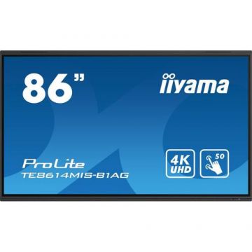 Monitor interactiv VA LED iiyama ProLite 86inch TE8614MIS-B1AG, UHD (3840 x 2160), Android13, iiWare11, ScreenShare, 24/7, WiFi, Touchscreen, USB-C (Negru)