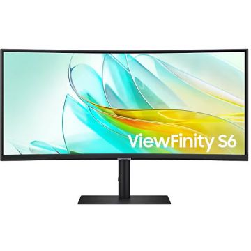 Samsung Monitor LED curbat Samsung ViewFinity S6 LS34C652UAUXEN, 34 inch, UWQHD, 100Hz, AMD FreeSync, HDR10, Incarcare USB-C, negru