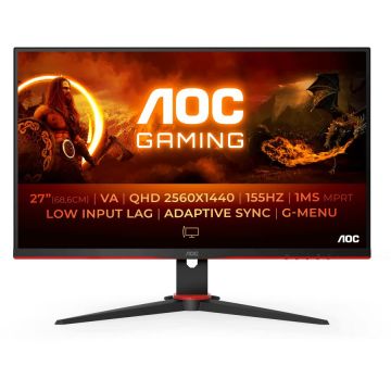 AOC Monitor Gaming VA LED AOC 27 Q27G2E, QHD (2560 x 1440), HDMI, DisplayPort, AMD FreeSync, 155 Hz, 1 ms, Negru/Rosu