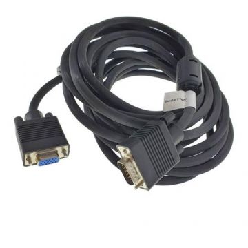 Cablu Lanberg 42877, VGA tata la VGA mama, 15 pini, lungime 5 m, dubla ecranare cu miez de ferita