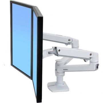 Ergotron Suport monitor pentru birou Ergotron LX Dual 45-491-216, Pivot, Rotire 360, 18kg, Alb