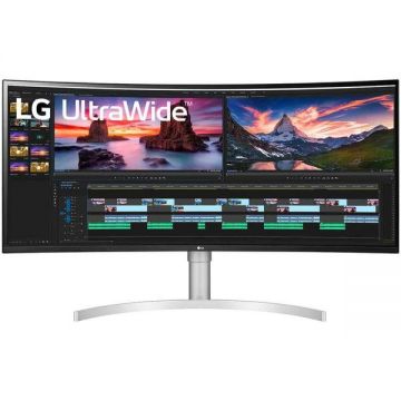 LG Monitor Gaming Nano IPS LED LG 38 38WN95CP-W, QHD+ (3840 x 1600), HDMI, DisplayPort, Ecran curbat, 144 Hz, 1 ms, Alb/Argintiu