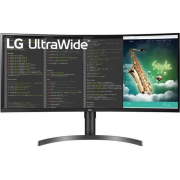 Lg Monitor Gaming VA LED LG 35 35WN75CP-B, UWQHD (3440 x 1440), HDMI, DisplayPort, AMD FreeSync, Ecran Curbat, Boxe, 100Hz, 5 ms, Negru