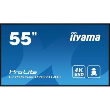 Monitor Iiyama ProLite LH5554UHS-B1AG 55inch IPS LED, 4K, /VGA, HDMI, DP, DVI/Android, WiFi, 24/7, FailOver, Negru