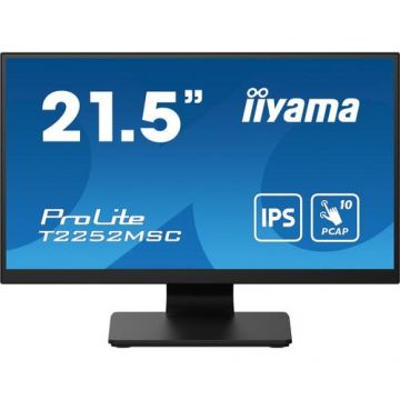 Monitor IPS LED Iiyama 21.5inch T2252MSC-B2, Full HD (1920 x 1080), HDMI, DisplayPort, Touchscreen (Negru)