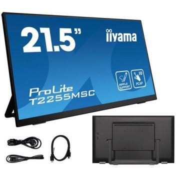 Monitor IPS LED Iiyama 21.5inch T2255MSC-B1, Full HD (1920 x 1080), HDMI, DisplayPort, Touchscreen (Negru)