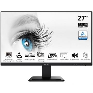 Monitor IPS LED MSI PRO 27inch MP273A IPS, Full HD, 100 Hz, VGA, Display Port, HDMI, 1 ms, Boxe, Eye Care (Negru)