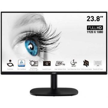 Monitor VA LED MSI PRO 23.8inch MP245V, Full HD, 100 Hz, VGA, HDMI, 1 ms, Eye Care (Negru)