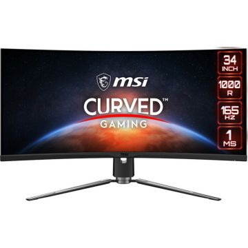 MSI Monitor Gaming VA LED MSI MPG ARTYMIS 34 343CQR, UWQHD (3440x1440), HDMI, DisplayPort, AMD FreeSync, Ecran curbat, 165 Hz, 1 ms, Negru