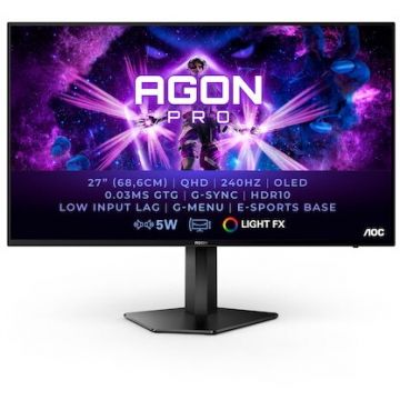 AOC Monitor gaming AOC AGON PRO, 27 WQHD OLED, 0.03 ms 240Hz, HDMI, DP, Adaptive Sync, FreeSync, G-Sync