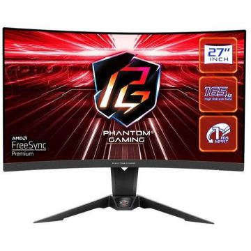 ASROCK Monitor Gaming VA LED ASROCK 27 PG27Q15R2A , QHD (2560 x 1440), HDMI, DisplayPort, AMD FreeSync, Ecran Curbat, Pivot, Boxe, 165 Hz, 1 ms, Negru