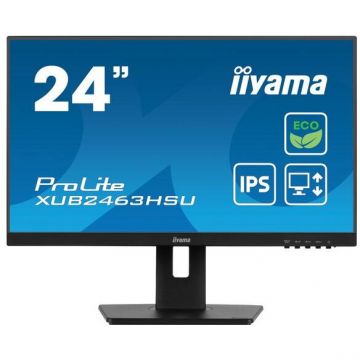IIYAMA Monitor IPS LED Iiyama 23.8 XUB2463HSU-B1, Full HD (1920 x 1080), HDMI, DisplayPort, Pivot, Boxe, 100 Hz, 3 ms, Negru