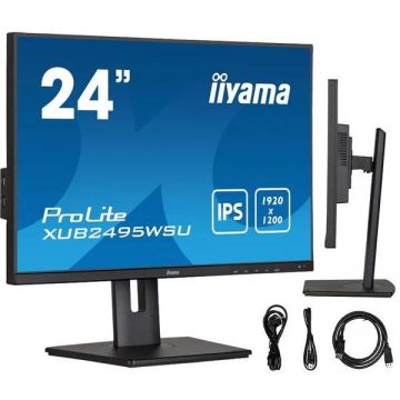 IIYAMA Monitor IPS LED Iiyama 24.1 XUB2495WSU-B5, 1920 x 1200, VGA, HDMI, DisplayPort, Boxe, Pivot, Negru