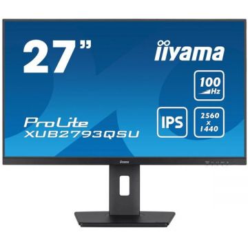 IIYAMA Monitor IPS LED Iiyama 27 XUB2793QSU-B6, QHD (2560 x 1440), HDMI, DisplayPort, Boxe, Pivot, 100 Hz, 1 ms, Negru