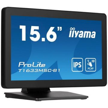 IIYAMA Monitor IPS LED Iiyama ProLite 15.6 T1633MSC-B1, Full HD (1920 x 1080), HDMI, DisplayPort, Boxe, Touchscreen, Negru