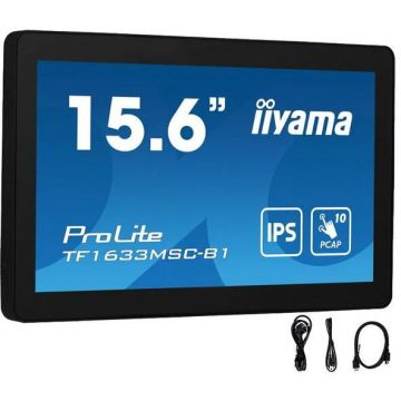 IIYAMA Monitor IPS LED Iiyama ProLite 15.6 TF1633MSC-B1, Full HD (1920 x 1080), HDMI, DisplayPort, Boxe, Touchscreen, Negru