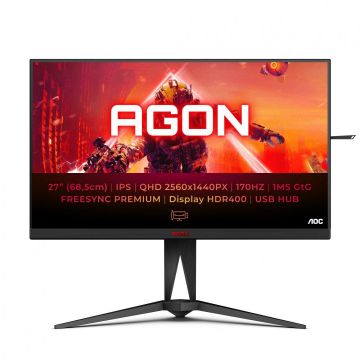 MONITOR AOC AG275QX/EU 27 inch, Panel Type: IPS, Backlight: WLED ,Resolution: 2560x1440, Aspect Ratio: 16:9, Refresh Rate:170Hz, Responsetime GtG: 1ms, Contrast (static): 1000:1, Contrast (dynamic): 80M:1,Viewing angle: 178º(R/L), 178º(U/D), Colours: 1.0