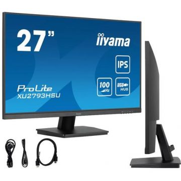 Monitor IPS LED Iiyama ProLite 27inch XU2793HSU-B6, Full HD (1920 x 1080), HDMI, DisplayPort, Boxe, 100 Hz (Negru)