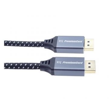 Cablu DisplayPort, tata - tata, Versiunea 1.4, 8K (7680x4320), dublu ecranat, manson textil, conectori metalici auriti, 0.5m, PremiumCord