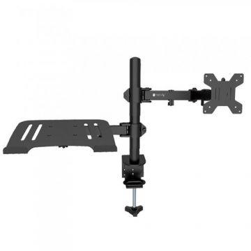 Suport brat de birou pentru monitor Techly ICA-LCD 174NB, 13-32 inch si raft pentru laptopuri, Negru