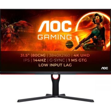 AOC Monitor Gaming IPS LED AOC 31.5 U32G3X/BK, UHD (3840 x 2160), HDMI, DisplayPort, 144 Hz, 1 ms, Negru