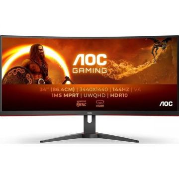 AOC Monitor Gaming VA LED AOC 34 CU34G2XE/BK, UWQHD (3440x1440), HDMI, DisplayPort, Ecran Curbat, Boxe, Pivot, 144 Hz, 1 ms, Negru/Rosu