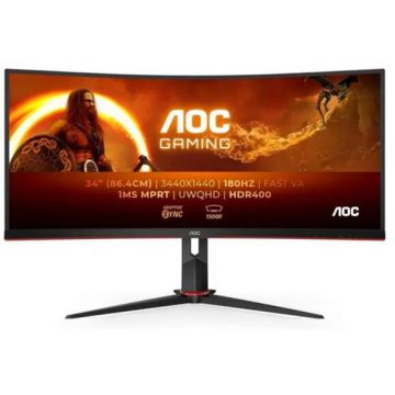 AOC Monitor Gaming VA LED AOC 34 CU34G2XP/BK, UWQHD (3440x1440), HDMI, DisplayPort, Ecran curbat, 180 Hz, 1 ms, Negru