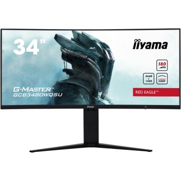 IIYAMA Monitor gaming LED VA iiyama G-Master GCB3480WQSU-B1 34 UWQHD, HDMI, Display Port, 180Hz, AMD FreeSync™ Premium technology, RED EAGLE CURVED ™, HAS (110mm), Vesa, Negru