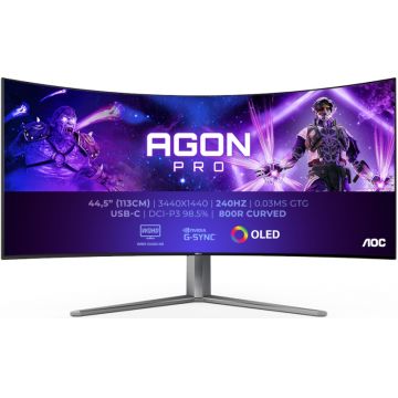 Monitor LED AOC Gaming AGON AG456UCZD Curbat 44.5 inch UWQHD OLED 0.03 ms 240 Hz USB-C HDR G-Sync Compatible