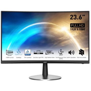 MSI Monitor VA LED MSI 23.6 PRO MP2422C, Full HD (1920 x 1080), VGA, HDMI, Ecran curbat, Boxe, Negru/Argintiu