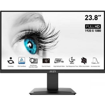 MSI Monitor VA LED MSI Pro 23.8 MP2412, Full HD (1920 x 1080), HDMI, DisplayPort, 100 Hz, 1 ms, Negru