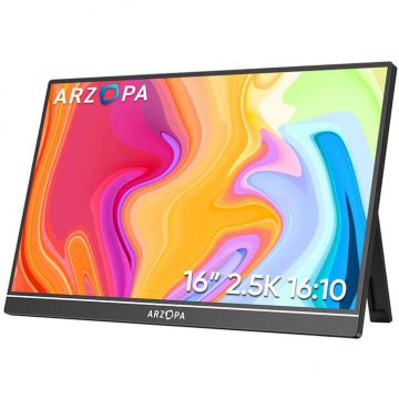 Arzopa Monitor portabil LED IPS Arzopa Z1RC 16, QHD (2560x1600), 60Hz, Mini HDMI, USB-C, Boxe 1W x2, compatibil console, negru