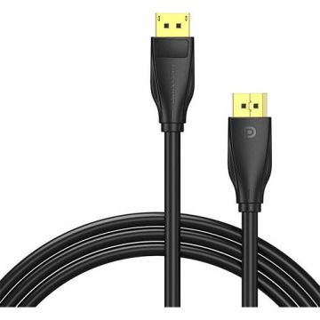Cablu video Vention, DisplayPort(T) la DisplayPort(T), 5m, rezolutie maxima 8K la 60Hz/4K la 120Hz, conectori auriti, cupru/argint, invelis PVC, „HCDBJ”, Negru