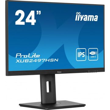IIYAMA Monitor IPS LED Iiyama 23.8 XUB2497HSN-B1, Full HD 1920 x 1080, HDMI, DisplayPort, Boxe, Pivot, 100 Hz, 1 ms, Negru