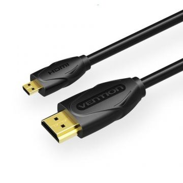 Cablu Micro HDMI - HDMI Vention, Full HD 1080P si 3D ,Placat cu aur ,1m (Negru)