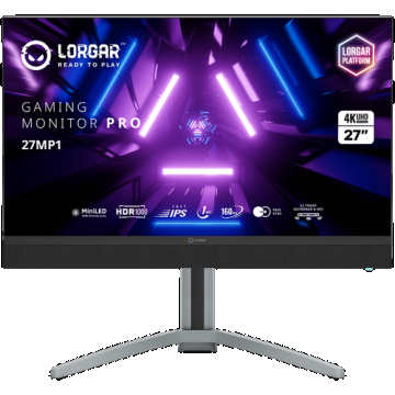 Monitor Gaming Fast IPS MiniLED Lorgar 27inch 27MP1, UHD (3840x2160), HDMI, DisplayPort, AMD FreeSync/G-Sync, Boxe, 160 Hz, 1 ms (Negru/Gri)