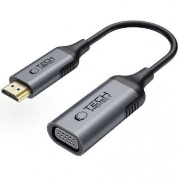 Adaptor Video Tech-Protect Ultraboost, VGA - HDMI, 1080P, Negru/Gri